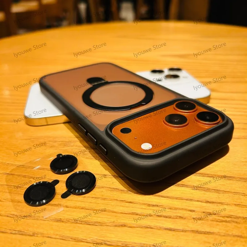 Capa Magnética De Metal Brilhante Com Suporte Para Iphone 13 Pro Max (preta).