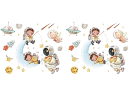 Conjunto com 2 Adesivos de Parede Astronauta, Pôster Decorativo Fofo para Quarto,, Decoração,, Cena CHABERLU