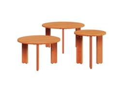 Vidaxl Mesa De Centro 3 Pcs Marrom Cera Madeira De Pinho Maciça