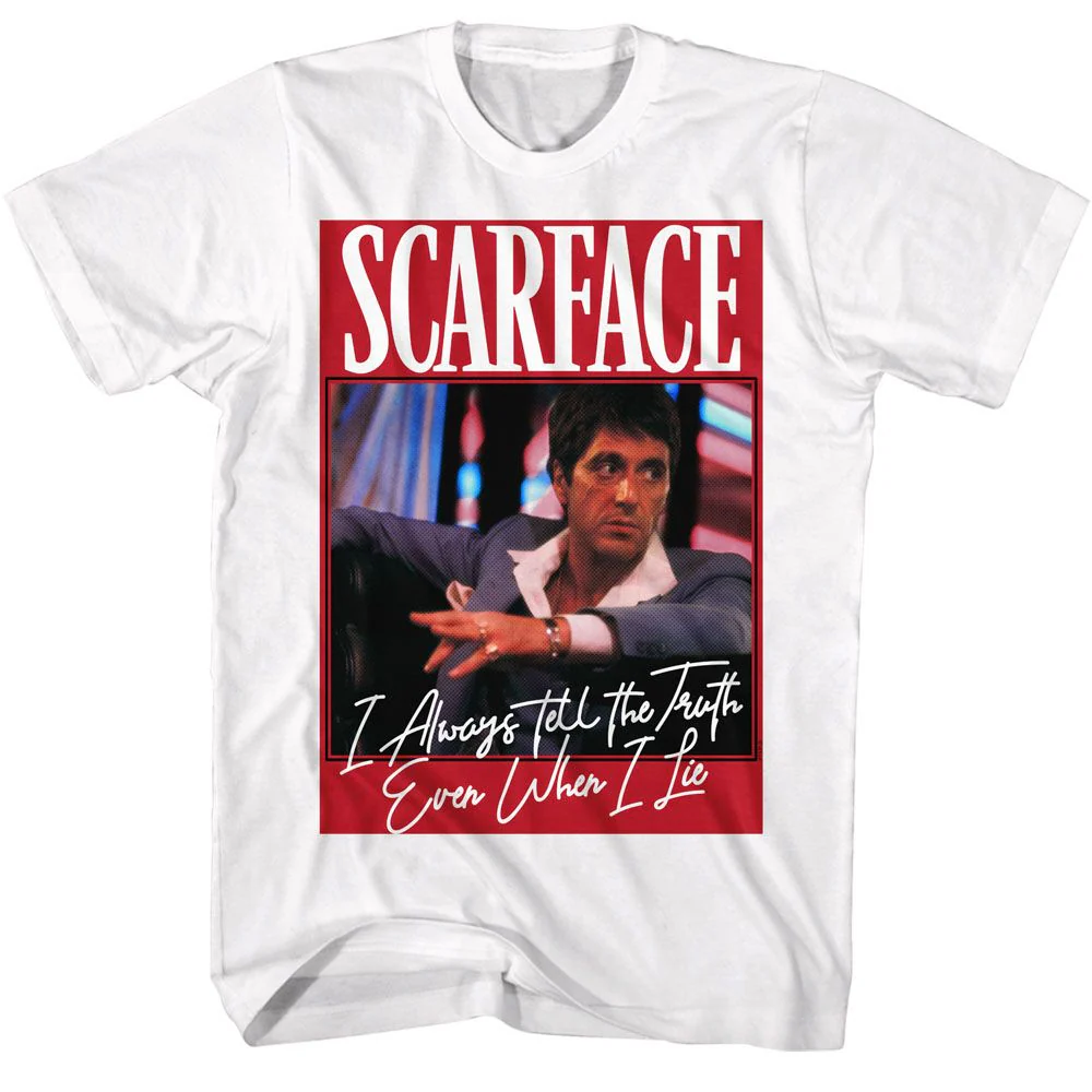 Unisex Adult T-shirt Rockinstone Scarface Movie Even When I Lie White Sizem