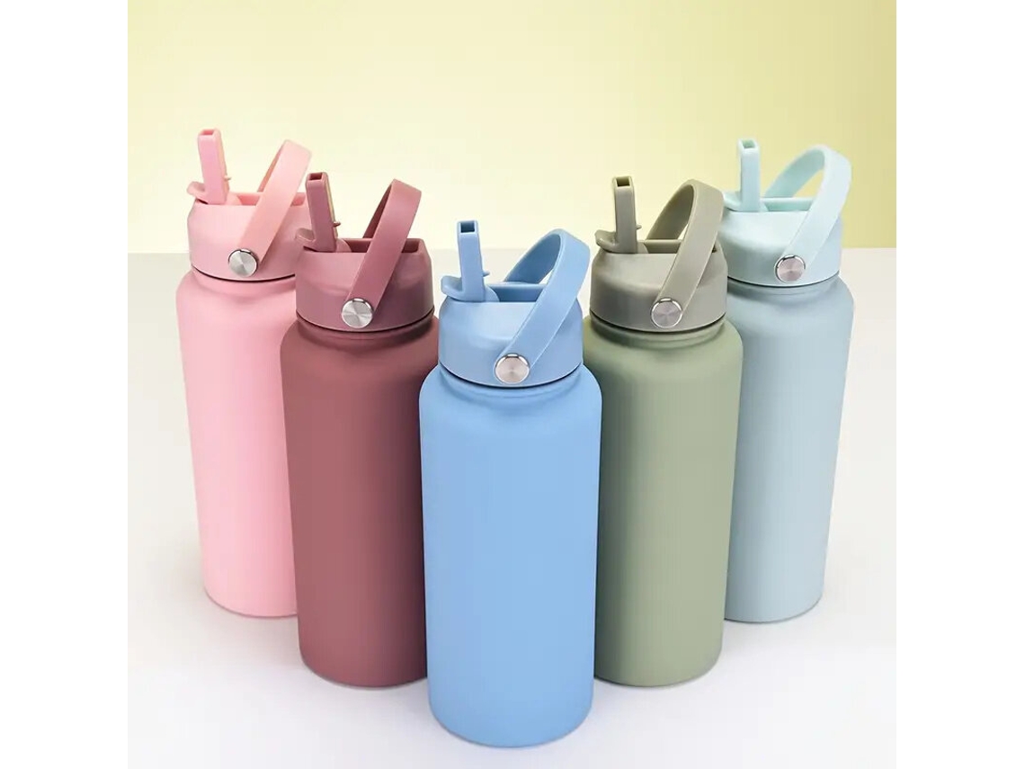 Garrafa Térmica Pinkipree De 1000ml Com Tampa Canudo E Alça À Prova De Vazamentos Portátil Ideal Para Esportes Ao Ar Livre