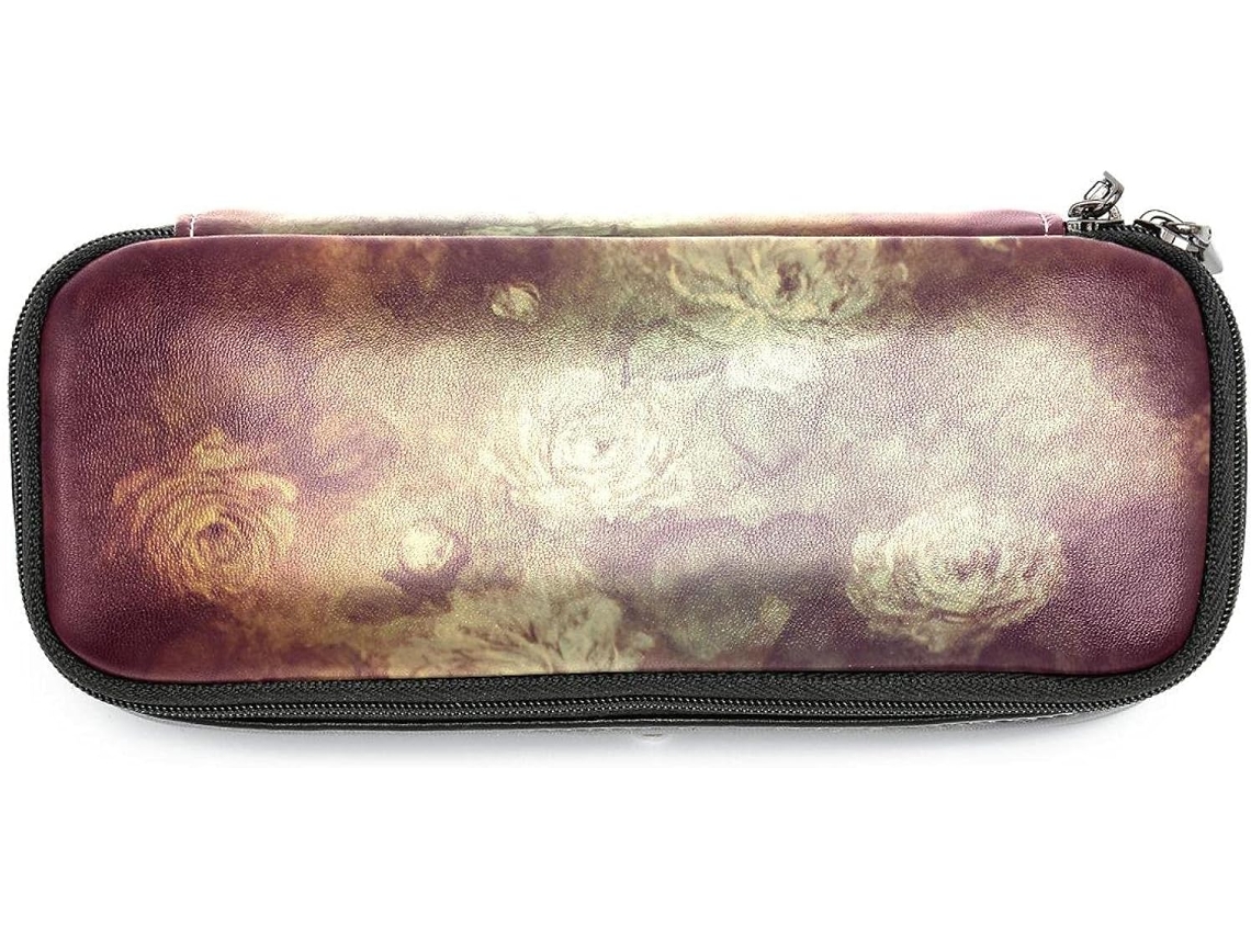 Estojo grande com estampa floral de rosas, ideal para escola, escrivaninha, para adultos, meninas e meninos.