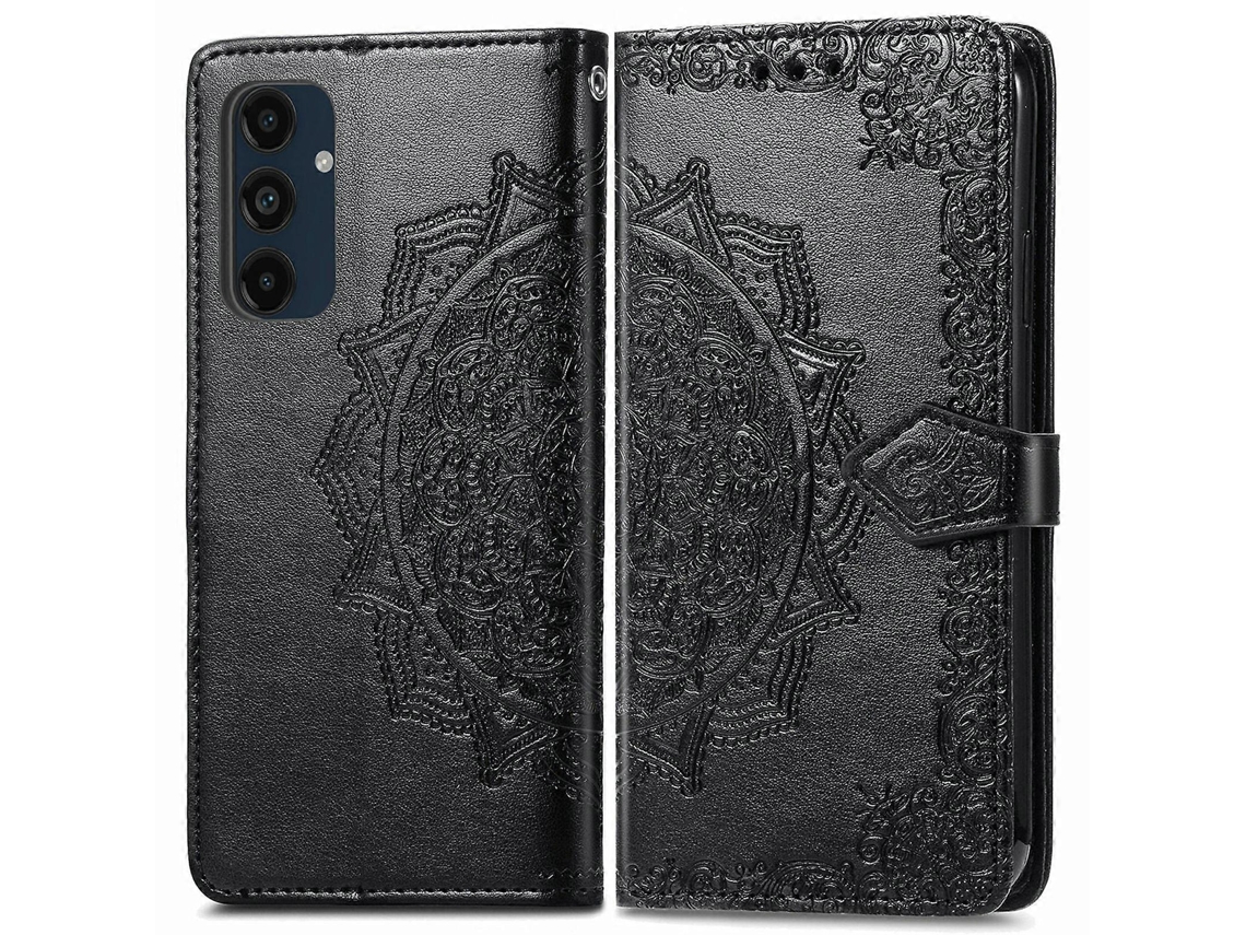 Compre Capa De Couro Tipo Carteira Com Estampa De Mandala E Relevo Para Samsung Galaxy S24 Fe, Preta
