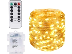 Cordão de Luz Led em Fio de Cobre Luz Quente 10 Metros 100 Leds