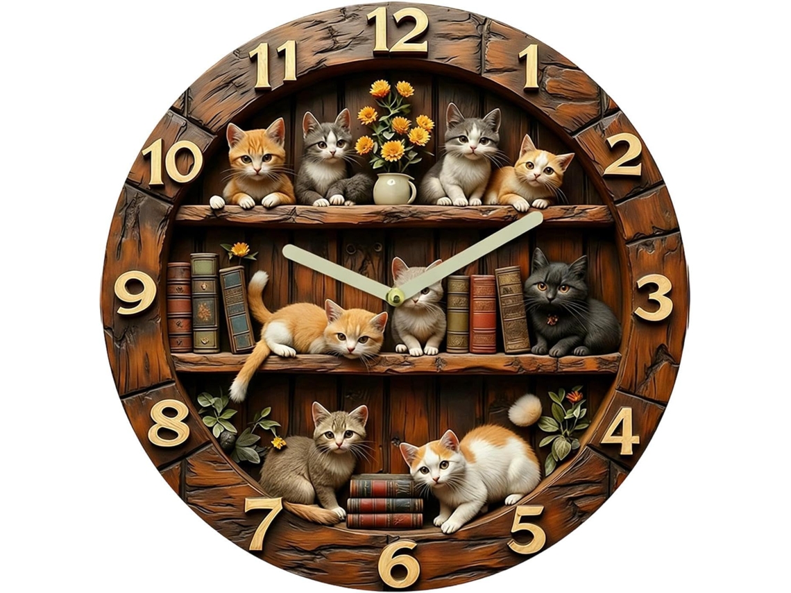 Relógio De Parede Vintage De Madeira Com Tema De Animais Para Quarto | Tema De Gato