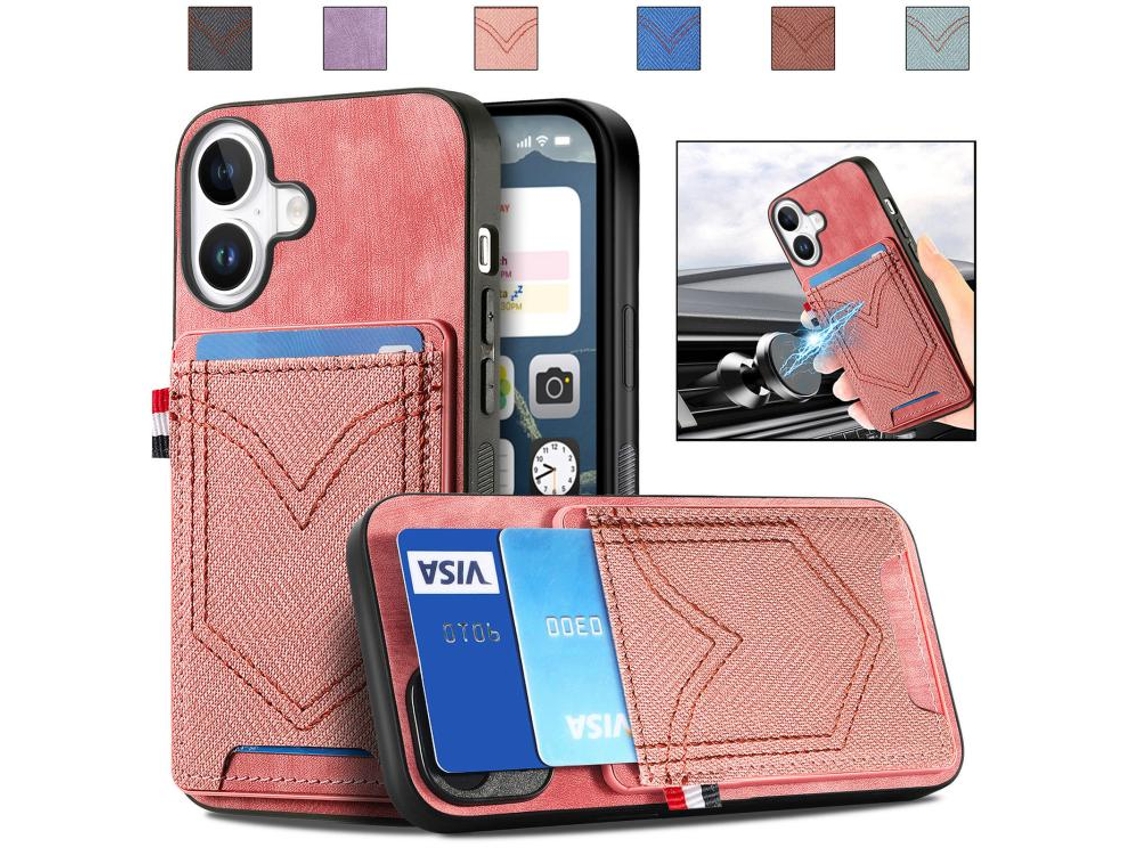 Capa Para Iphone 17 - Textura Jeans Com Compartimentos Para Cartões