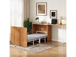 Cama Dobrável Com Escrivaninha Giratória E Colchão, Cama-armário Compacta Sobre Rodas, Ideal Para Espaços Pequenos, Quarto De Hóspedes E Home Office.