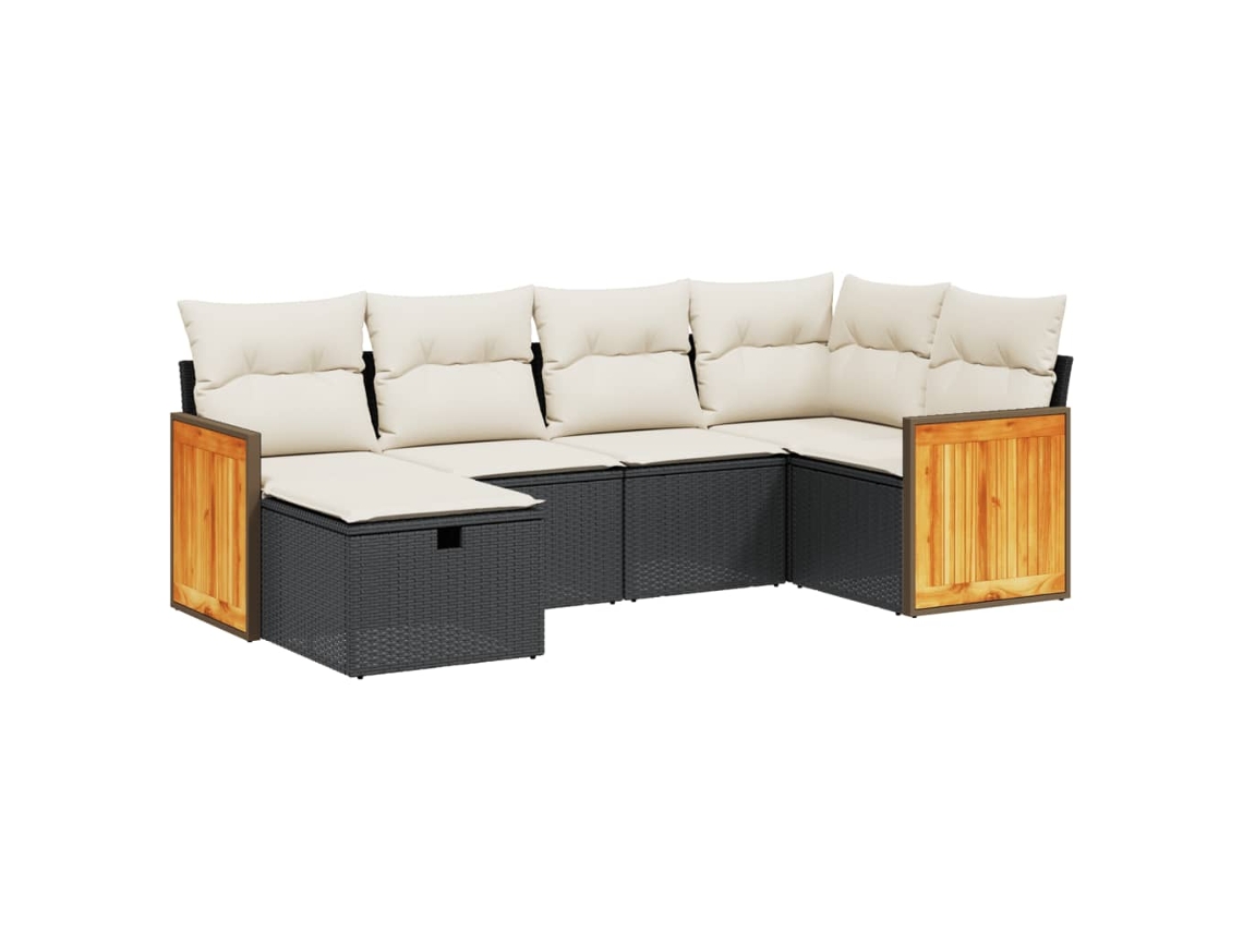 Conjunto de sofá de jardim 6 peças com almofadões Vime Pe Preto MAISON EXCLUSIVE (6 peças)