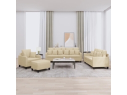 Vidaxl 4 Pcs Conjunto De Sofás Com Almofadas Tecido Cor Creme