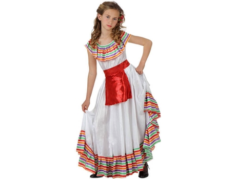 Fato de Menina DISFRAZZES Mexicana Riscas Coloridas Branco (Tam: 7 a 9 anos)