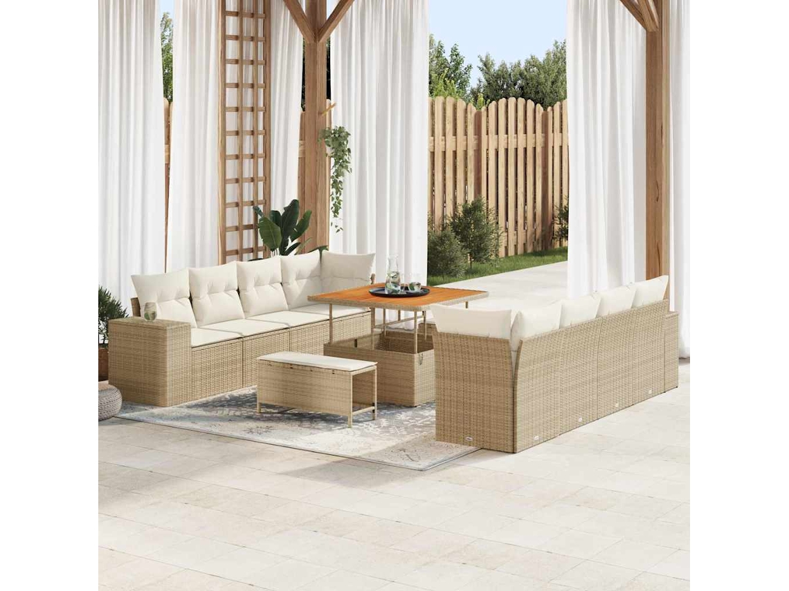 Vidaxl Conjunto De Sofá De Jardim 11 Unid. Bege Vime Pe