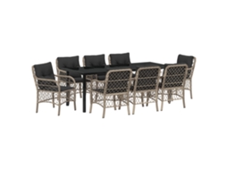 Conjunto 9 Conjunto De Jantar Para Jardim Vidaxl Cinzento-claro Vime Pe (200 X 80 X 73 Cm)