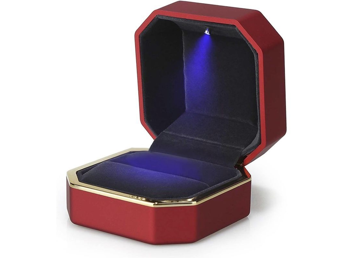 2026-caja De Anillo De Lujo Linjou Con Luz Led, Estuche De Terciopelo Rojo Para Boda Y Regalos