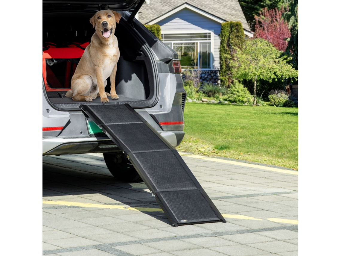 Rampa Retrátil para Pets Antiderrapante com Alça e Gancho, Suporta Até 60 Kg, Dimensões 158x43,5x2,5 Cm, na Cor Preta
