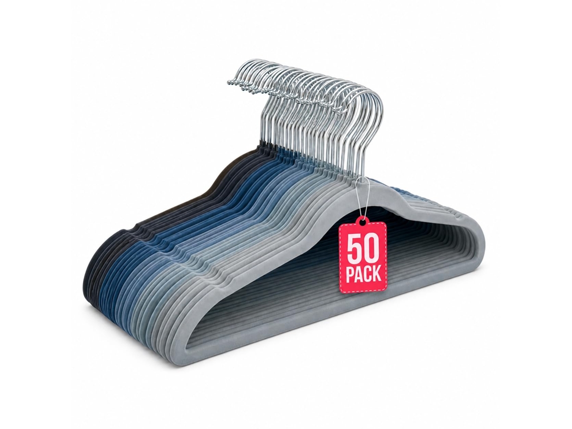 Cabides de Veludo Antiderrapantes Pack 50 Tons Azuis com gancho 360° COM-FORT HOUSE