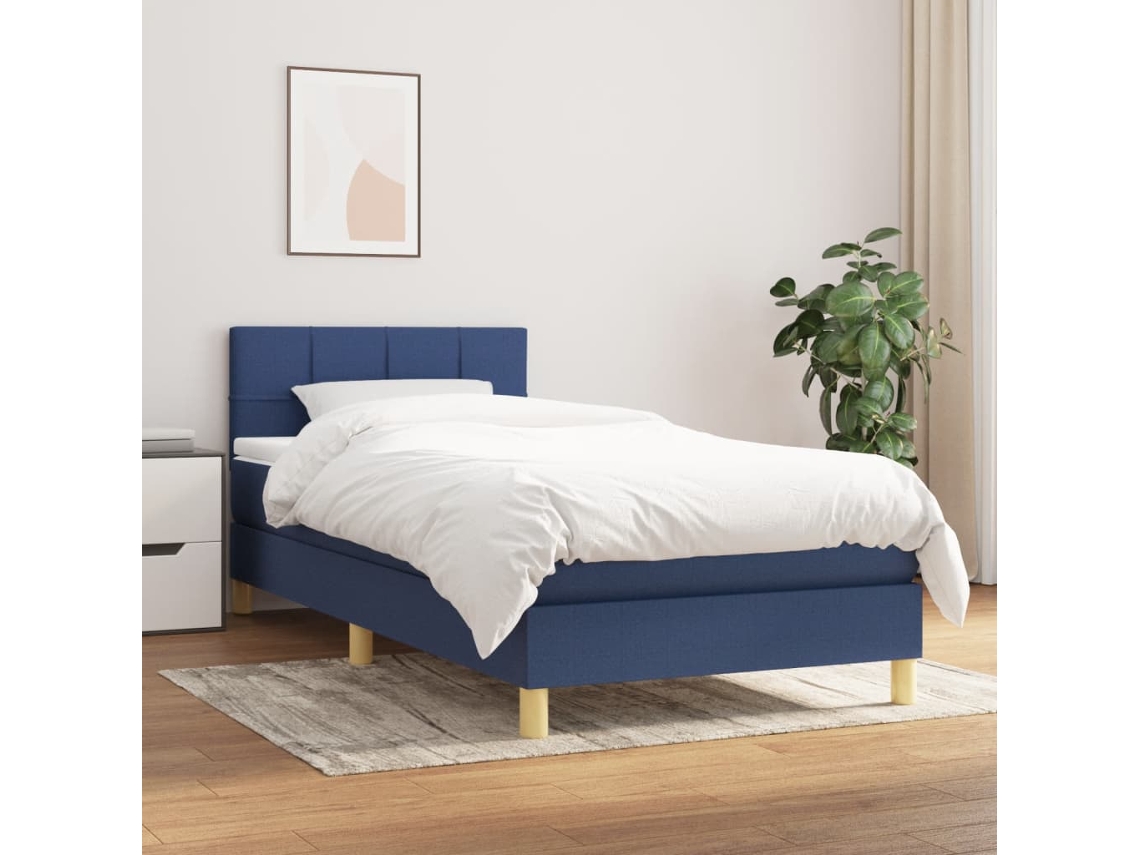 Vidaxl Cama Com Molas/colchão 80x200 Cm Tecido Azul
