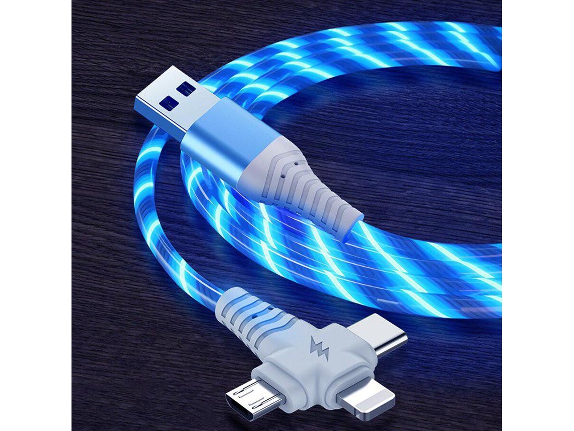Cabo de Carregamento Luminoso 3 em 1 com Carregamento Rápido de 2.1a e Luz Sequencial AQUAFORGE