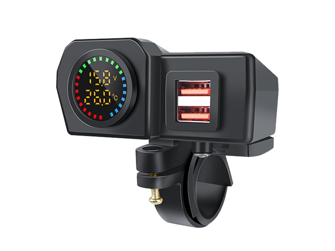 Hubs De Carregamento Para Motocicletas Com Duas Portas Usb, Visor Lcd