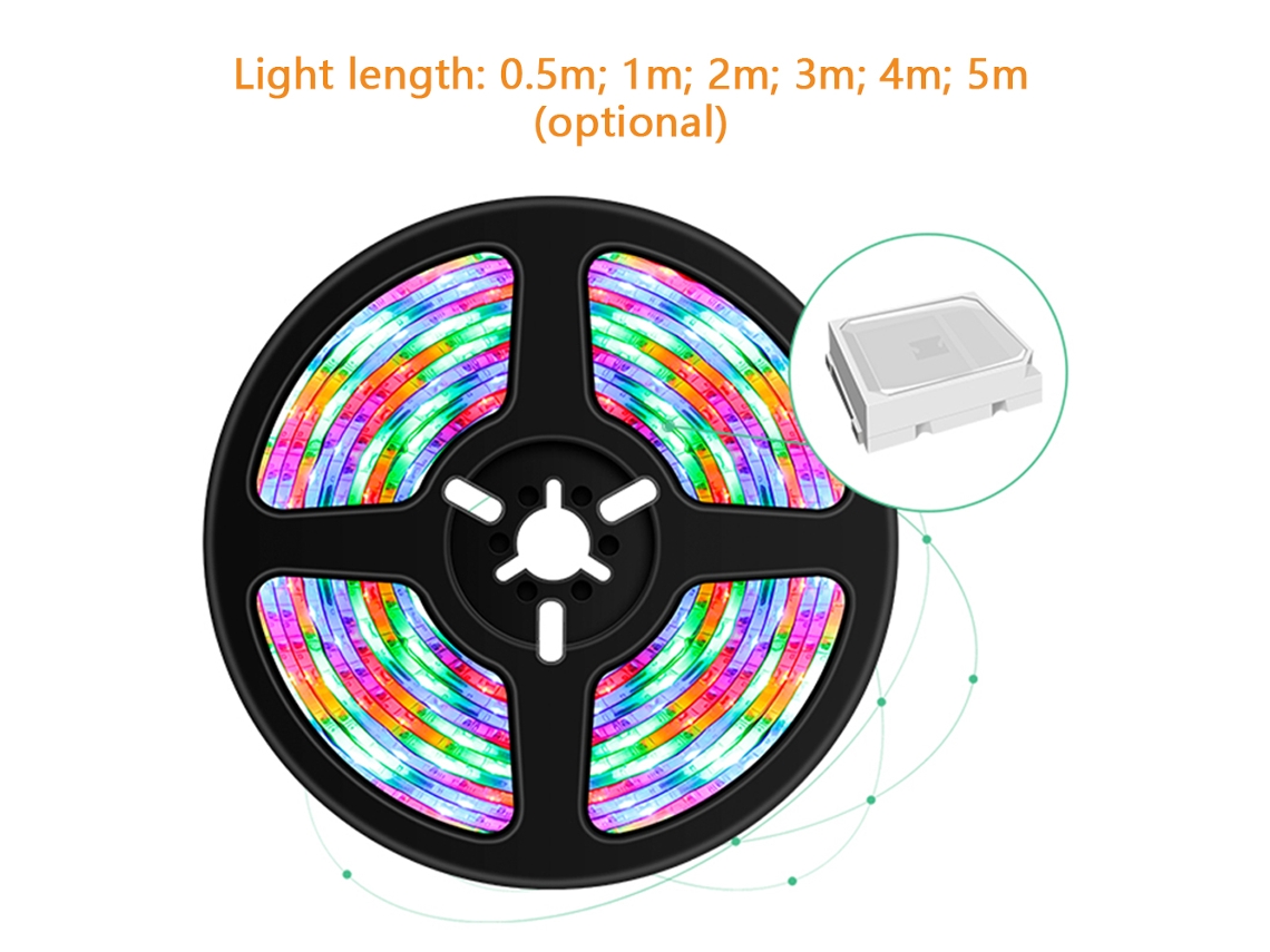 2026 tira Led Rgb Regulável 16 Cores 4 Modos de Luz com Controle Remoto Ir Usb 1m 60leds para Decoração Residencial Tv Pc