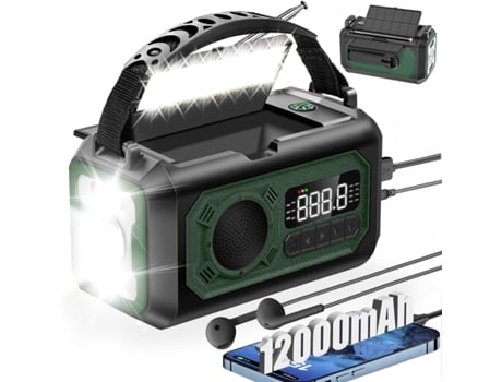 Rádio Solar, Rádio De Emergência Am/fm Com Manivela 12000mah, Com Sos, Lanterna, Bússola Eifson (verde Escuro)