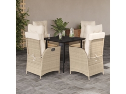Vidaxl 5 Pcs Conjunto De Jantar P/ Jardim Com Almofadões Vime Pe Bege