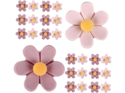 Tachinhas decorativas genéricas em formato de flor, design tridimensional, 50 peças em plástico e metal para organização.