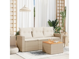 Vidaxl 4 Pcs Conjunto De Sofás Para Jardim C/ Almofadões Vime Pe Bege