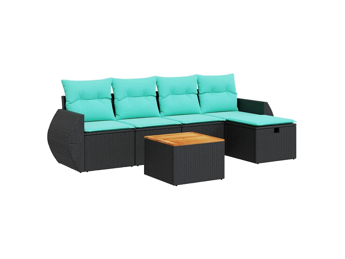 Conjunto Sofás de Jardim 6 Pcs com Almofadões Vime Pe Preto MAISON EXCLUSIVE (6 pcs)