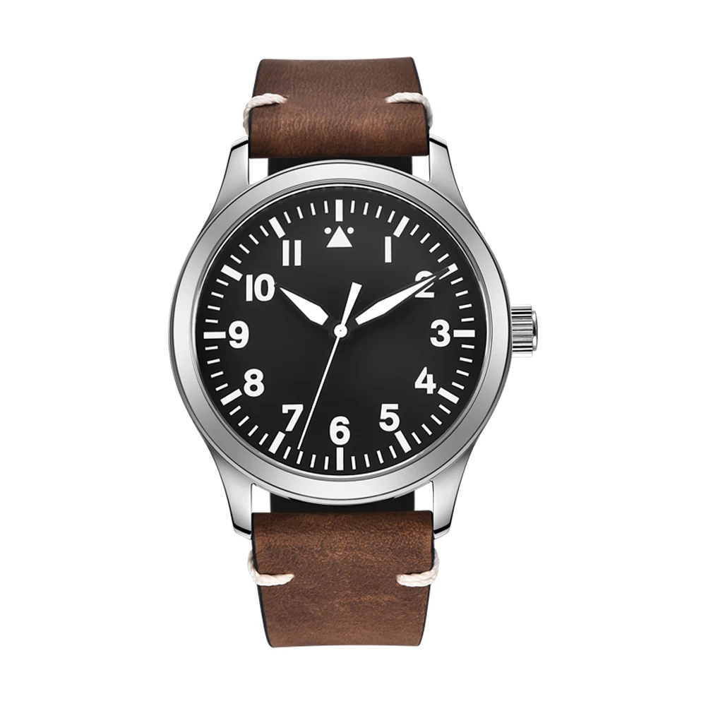 Relógio Masculino Automático Mecânico (preto/marrom) De 42 Mm, Com Pulseira De Couro E Cristal De Safira.