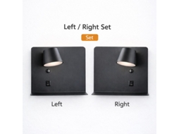 Conjunto de 2 Apliques Led Orientáveis 6w Com Usb E Tipo-c, Cct 2700-6000k, Osram, Esquerdo + Direito, Metal Preto Fosco