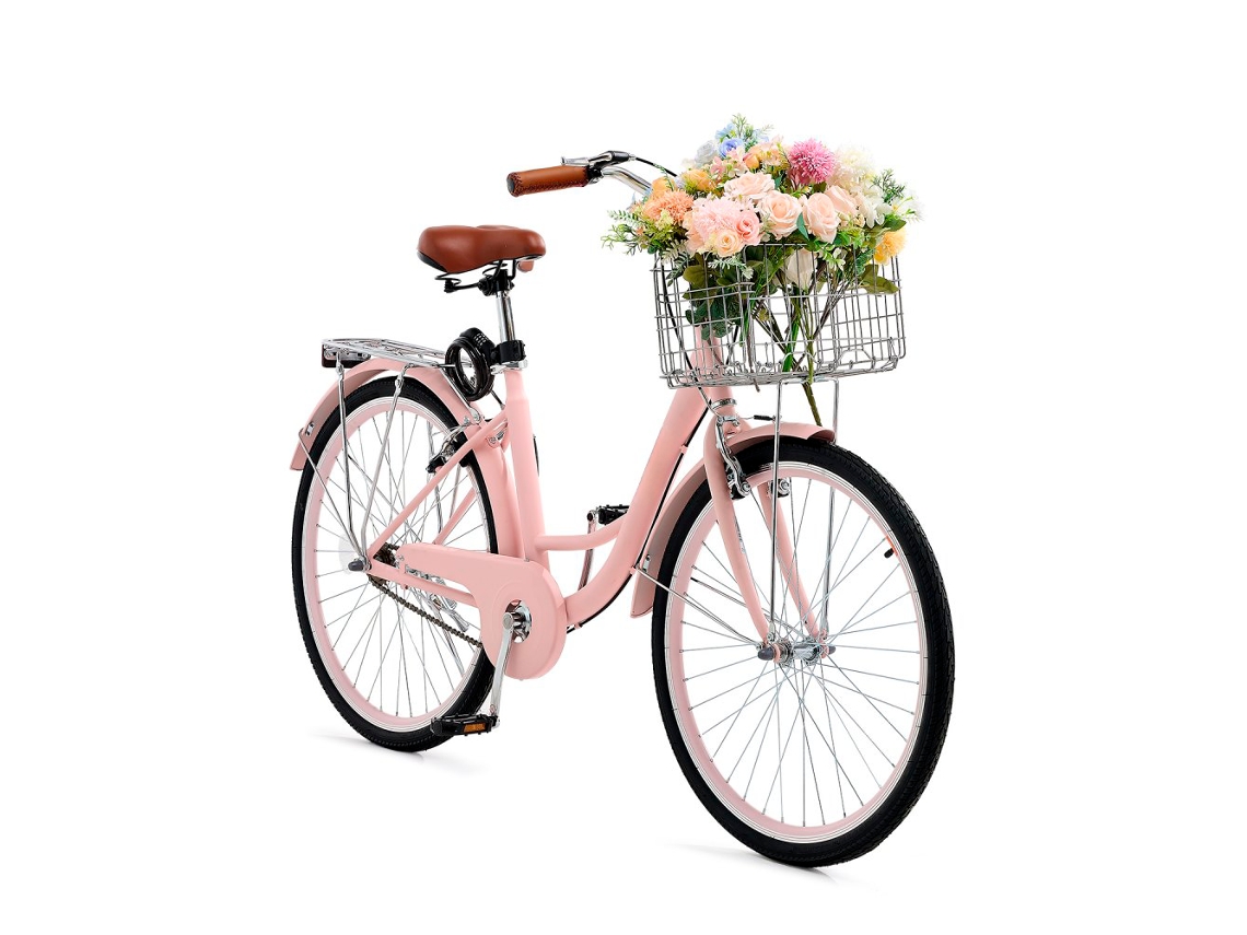Bicicleta Urbana Feminina Com Cesto, Quadro Ergonômico E 1 Velocidade Tekmaquinas