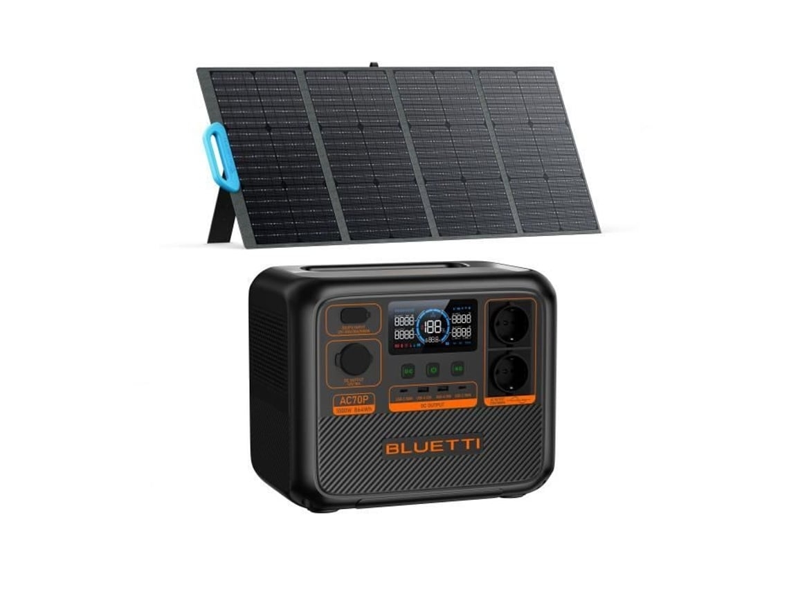 Gerador Elétrico Bluetti Ac70P com Painel Solar Pv120 Modelos Ac70 e Eb70 Atualizados 864Wh Lifepo4 (Outlet Grade A)