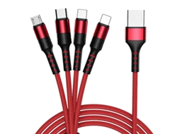 Cabo de Carregamento Múltiplo 4 em 1, Nylon Trançado, com USB Tipo C, Micro Usb, para Celulares e Tablets