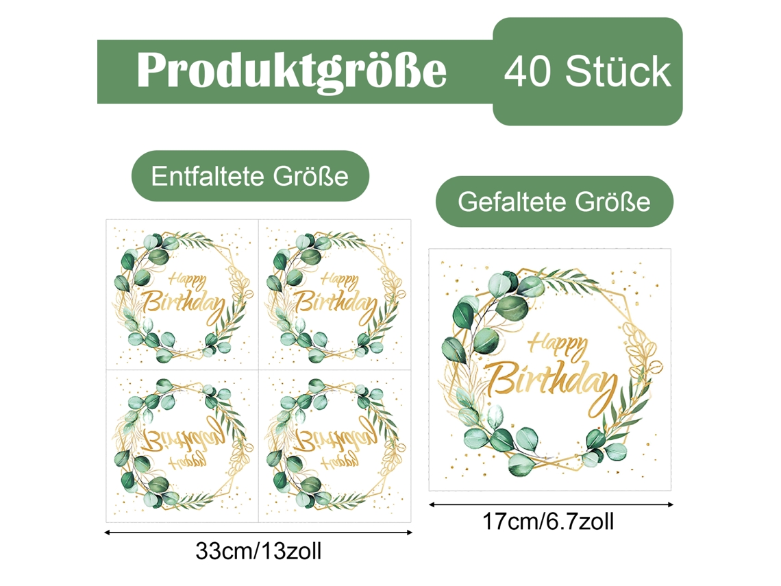 40 Guardanapos De Aniversário, Guardanapos Verdes De Eucalipto, Decoração De Mesa Para Batizado, Chá De Bebê, Festas (33 X 33 Cm)