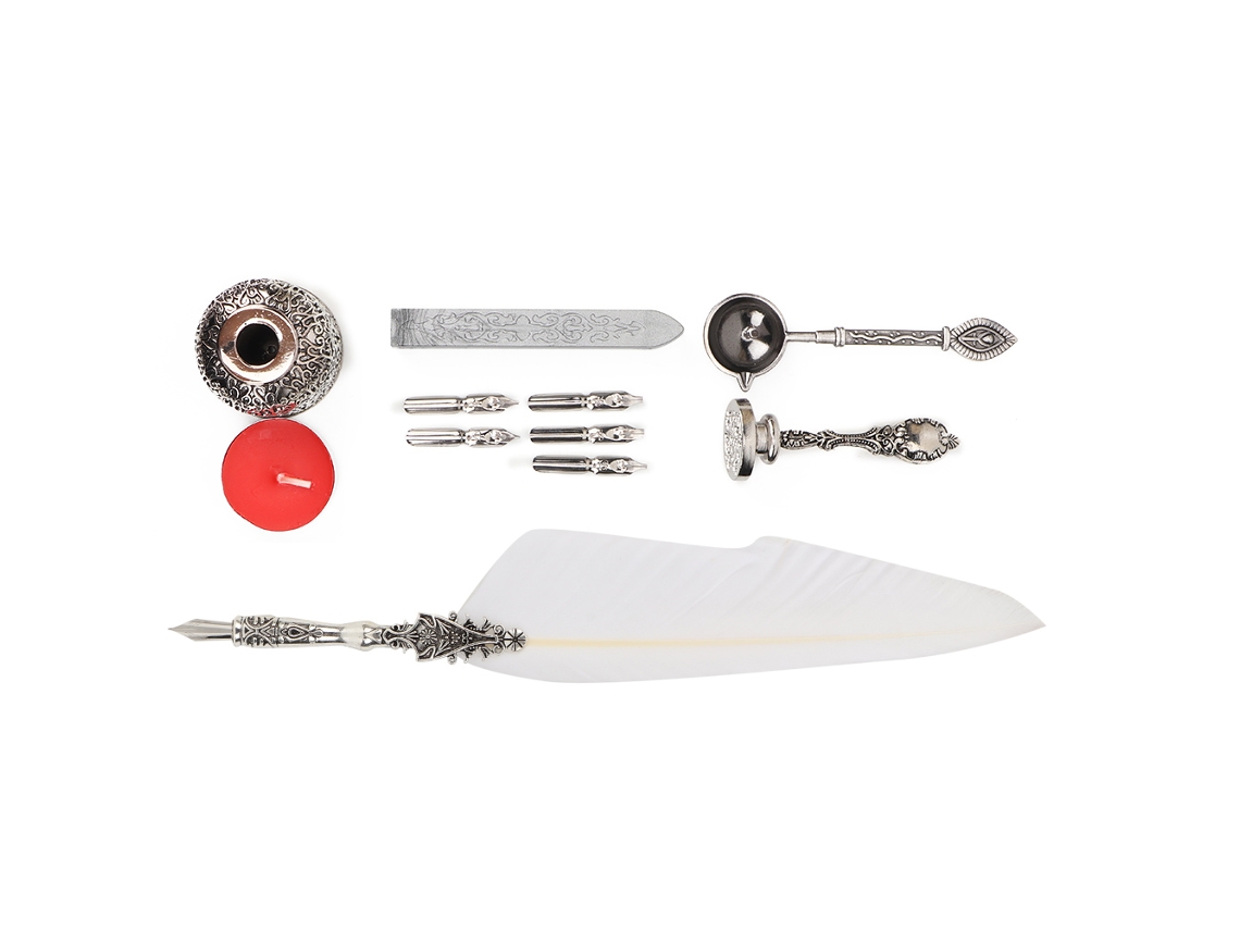 Caneta de Pena Europeia Antiga para Caligrafia Decoração Casa Presente Branco