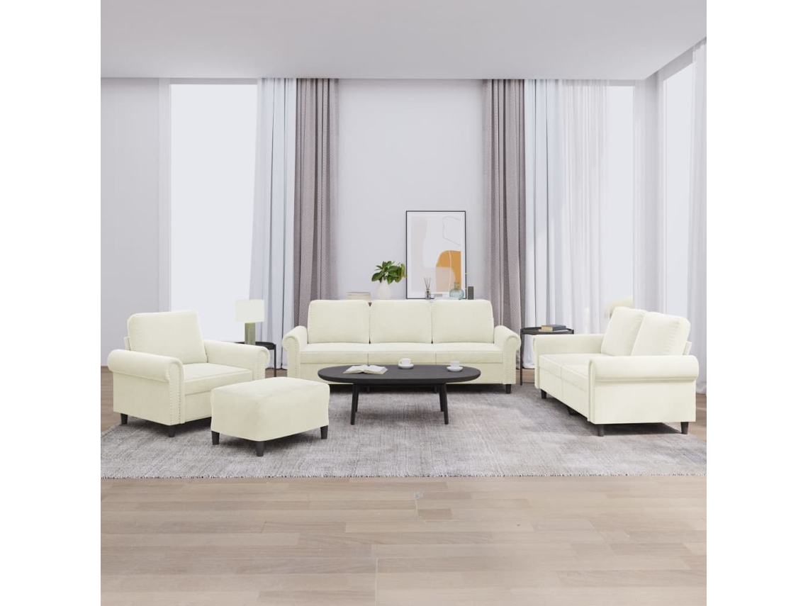 Vidaxl 4 Pcs Conjunto De Sofás Com Almofadões Veludo Cor Creme