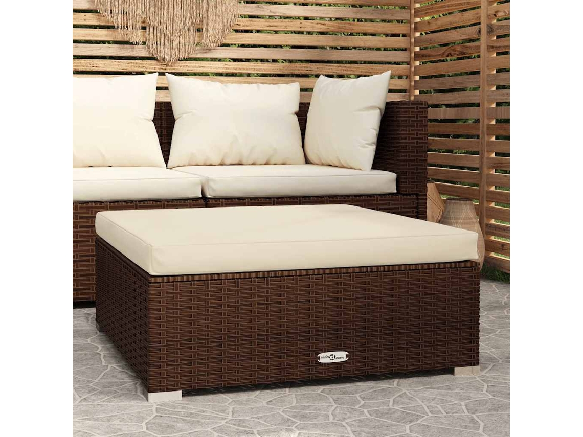 Vidaxl Apoio Pés Para Jardim C/ Almofadão 70x70x30 Cm Vime Pe Castanho
