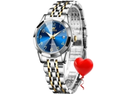 Lurelia Relógio Feminino, Movimento De Quartzo, Luminoso, Duplo Fuso/mostrador, Detalhes Com Strass, 9 Mm, Aço Inoxidável, Resistente À Água, Azul