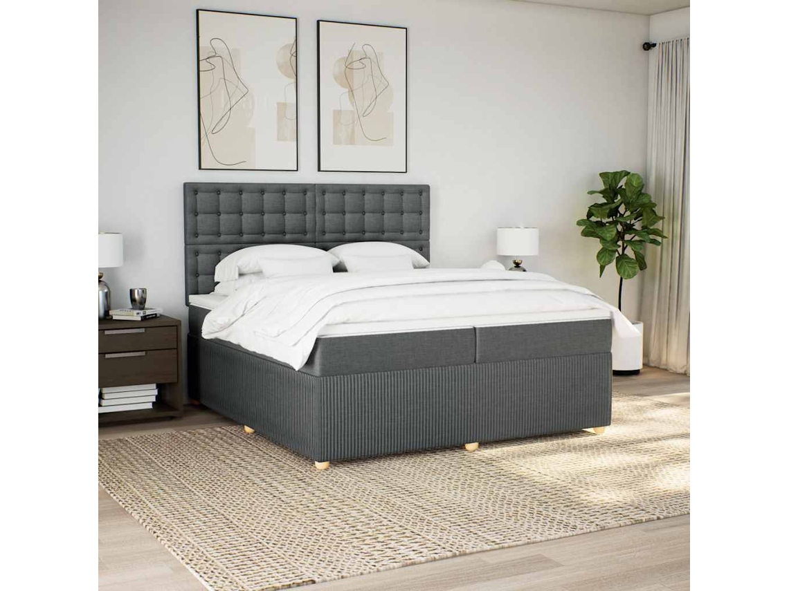 Vidaxl Cama Com Molas/colchão 200x200 Cm Tecido Cinzento-escuro