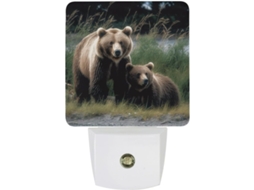 Luminária Noturna Led De Tomada Com Design Mãe E Filhote Urso, Sensor Crepuscular, Plugue De Parede, Luz Noturna