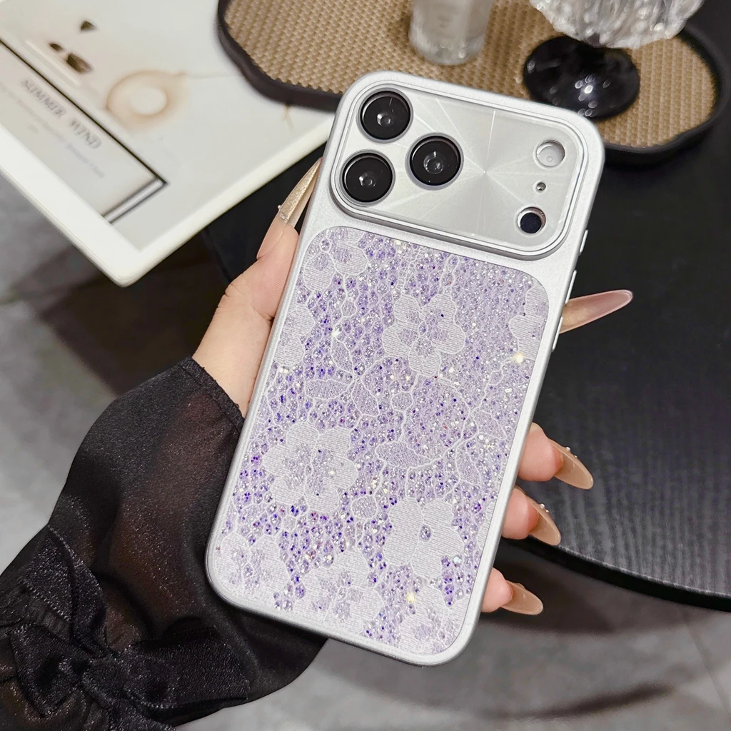 Película Protetora De Lente Com Padrão De Flash E Borda Prateada Para Dissipação De Calor (iphone 16 Pro Roxo).
