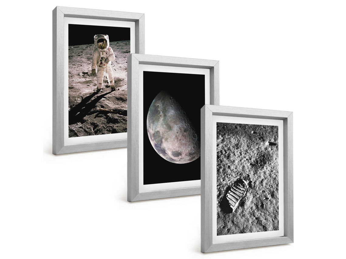 Composição De Quadros Foto De Astronauta E Lua Espelharte (3 Peças 20x30 Cm)