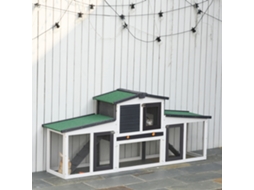 Coelheira Madeira Gaiola Para Coelhos Com Teto Rebatível Escada E Bandeja Amovível Exterior 197x49x86 Cm Cinza