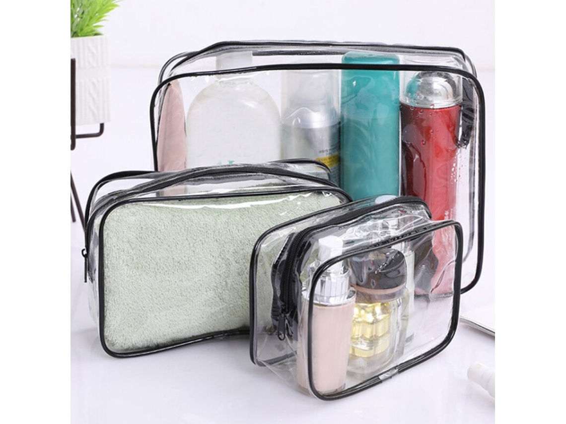 Peças De Bolsa De Armazenamento De Maquiagem Em Pvc Transparente Para Cosméticos E Higiene Pessoal, Portátil, Transparente E Preta