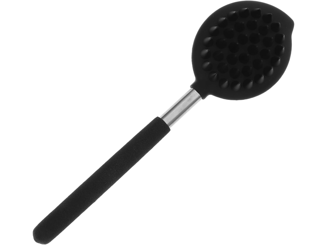 Escova De Banho Silicone Preta Com Cabo Longo E Ergonômico Para Limpeza Das Costas Massagem Corporal