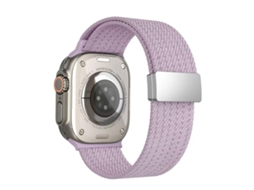 Bracelete para Apple Watch 42/41/40/38mm Nylon Elástico 4 Fios com Fecho Magnético Roxo Claro XIAOMOYU