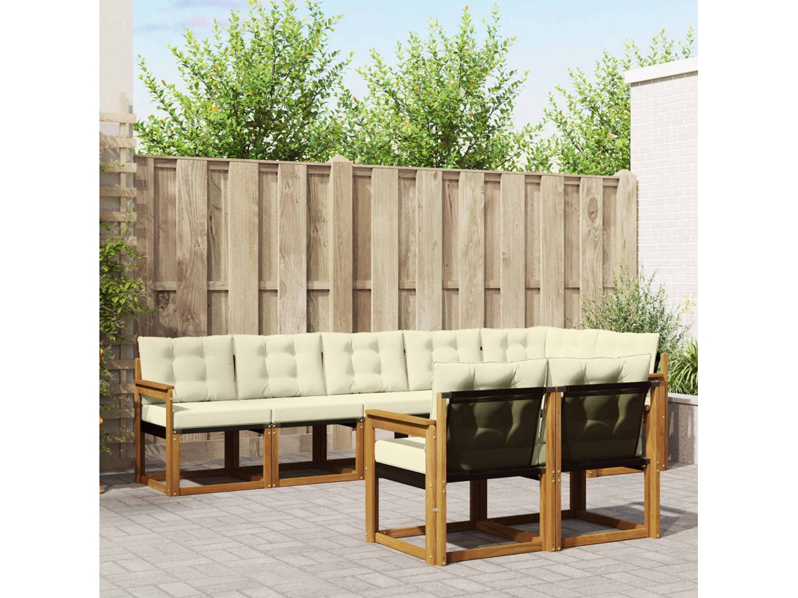 Vidaxl Conjunto De Sofás Para Exterior 8 Unid. Natural E Creme
