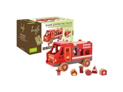 Brinquedo Educativo De Encaixe De Formas Em Forma De Caminhão De Bombeiros De Madeira Jouéco