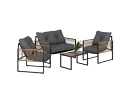 Conjunto Jardim em Rattan Sintético: 2 Poltronas, Sofá 2 Lugares, Mesa e Almofadas, Cinza QINGYU TECH