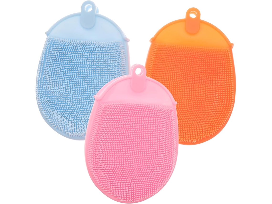 Escovas De Banho Silicone, Limpeza Suave, Design De Frutas Azuis, Conjunto De 3, Para Massagem E Esfoliação Corporal